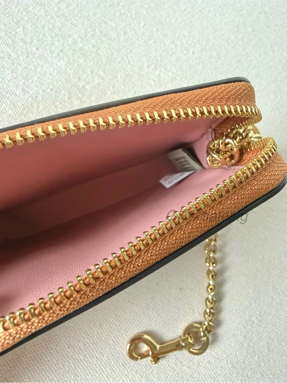 NWT Coach Powder Pink Zip Card Case Wallet Charm Signature Canvas CEC50